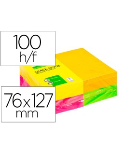 Bloc de notas adhesivas quita y pon q-connect 127x76 mm fsc 100 hojas fluorescentes pack de 12 -surtidas en 4 colores