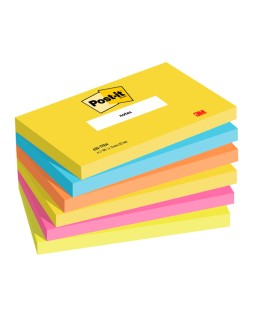 Bloc de notas adhesivas quita y pon post-it 76x127 mm neon pack de 6 blocs surtido