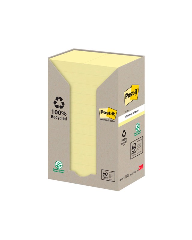 Bloc de notas adhesivas quita y pon reciclada en torre post-it 38 x 51 mm 24 blocs 653 reciclado