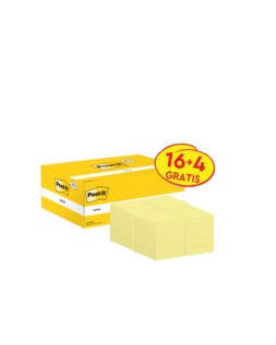 Bloc de notas adhesivas quita y pon post-it amarillo canario 38x51 mm pack promocional 16+4 gratis