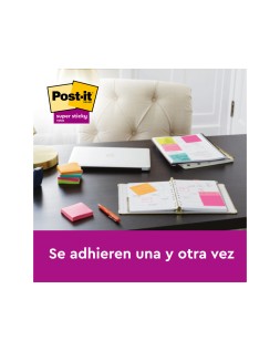 Bloc de notas adhesivas quita y pon post it super sticky carnival 100% pefc 76x127 mm pack de 6 blocs colores