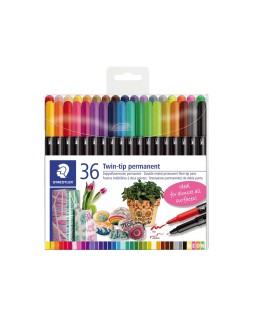 Rotulador staedtler permanente doble punta 3187 estuche de 36 unidades colores surtidos