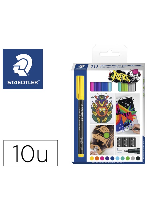 Rotulador staedtler lumocolor retroproyeccion punta de fibra permanente 318 caja de 10 unidades colores surtidos