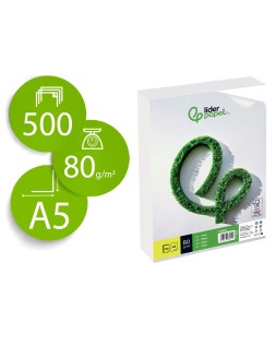 Papel liderpapel a5 80g/m2 liso paquete de 500 hojas