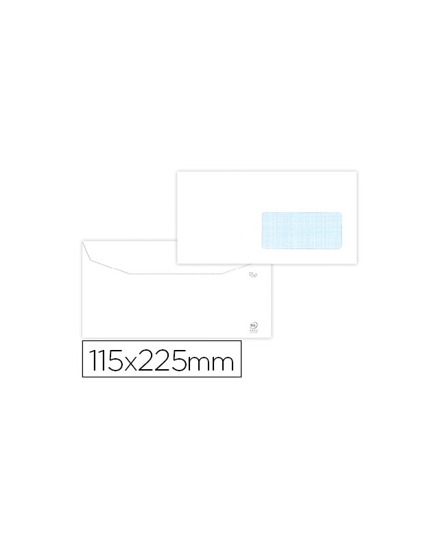 Sobre liderpapel blanco 115x225 mm ventana derecha trapezodial engomada papel offset 80gr caja de 500 unidades