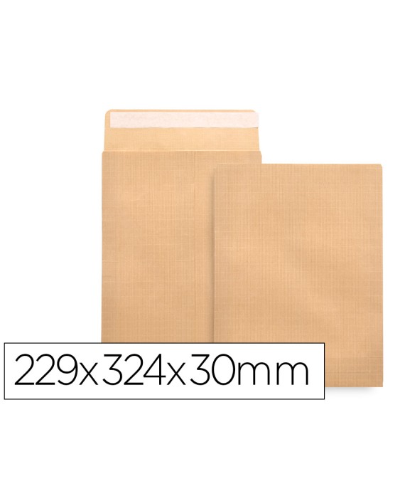 Sobre liderpapel bolsa fuelle kraft 229x324x30 mm solapa tira de silicona papel 120 gr caja de 50 unidades