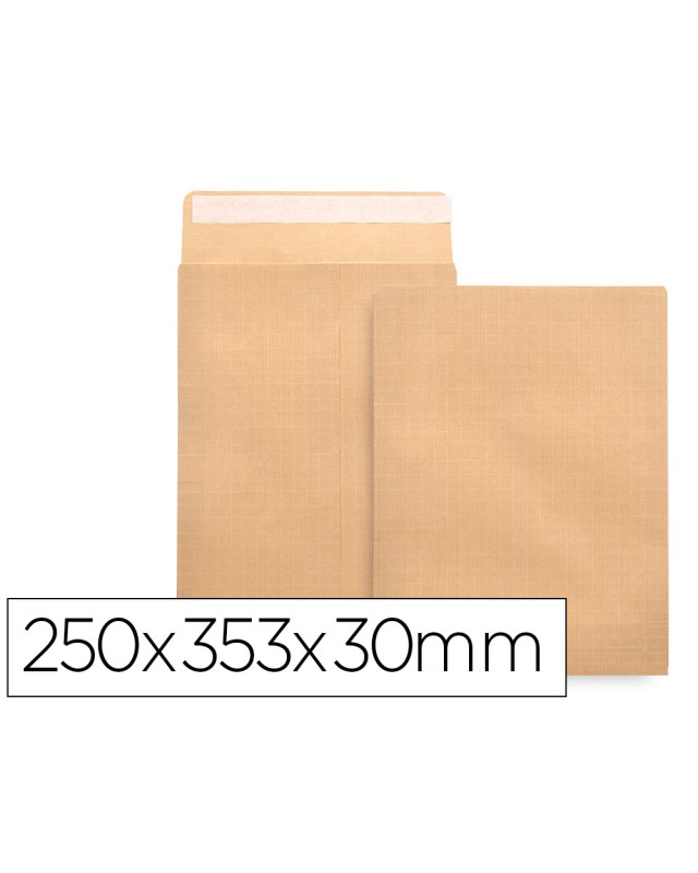 Sobre liderpapel bolsa fuelle kraft 250x353x30 mm solapa tira de silicona papel 120gr cajade 50 unidades