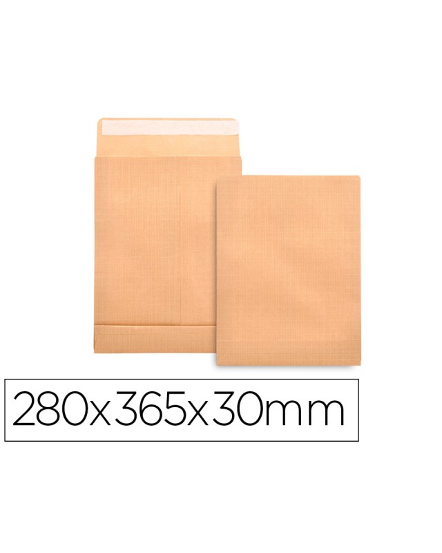 Sobre liderpapel bolsa fuelle kraft 280x365x30mm solapa tirade silicona papel 120 gr caja de 50 unidades