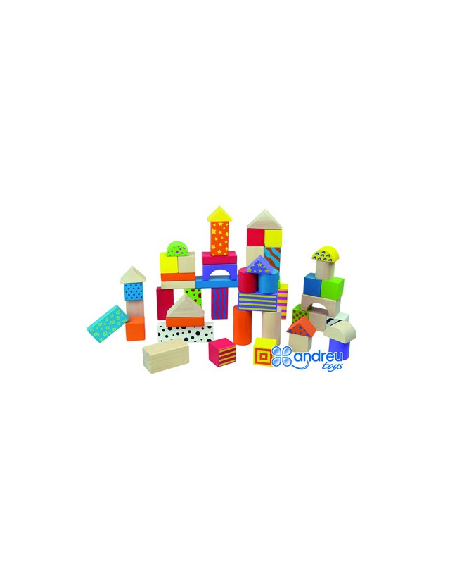 Juego andreutoys construccion bloques madera 50 piezas 18x18 cm