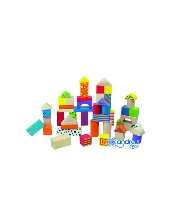 Juego andreutoys construccion bloques madera 50 piezas 18x18 cm