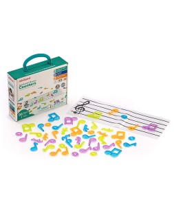 Juego miniland set de contadores translucidos contenido 96 notas musicales y 1 pentagrama transparente