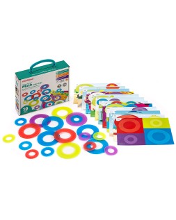 Juego miniland set de 16 aros translucidos y 12 tarjetas de actividades de diferentes tematicas 235x195x80 mm