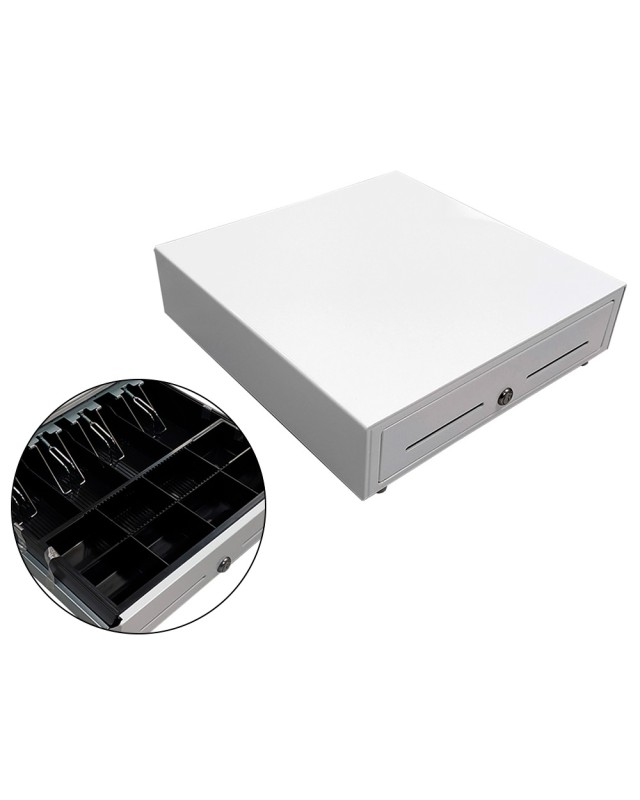 Cajon portamonedas 8 monederos 4 billeteros con llave electrico blanco 410x415x110mm