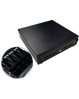 Cajon portamonedas 8 monederos 4 billeteros apertura manual y llave color negro 410x415x110 mm