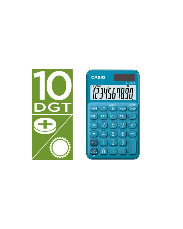 Calculadora casio sl-310uc-bu bolsillo 10 digitos tax +/- tecla color azul