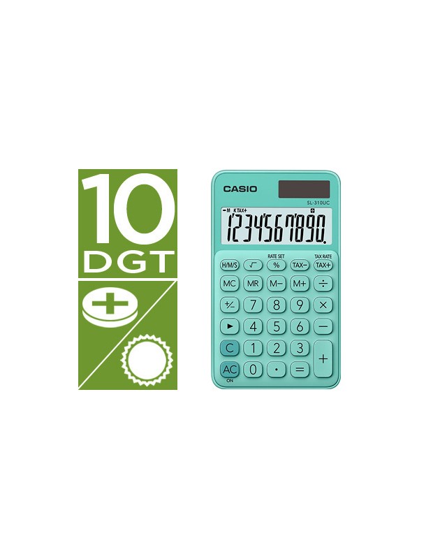 Calculadora casio sl-310uc-gn bolsillo 10 digitos tax +/- tecla color verde