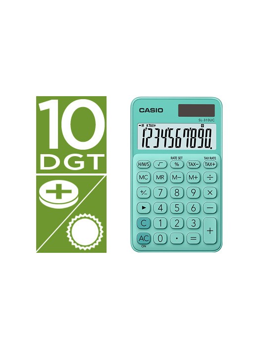 Calculadora casio sl-310uc-gn bolsillo 10 digitos tax +/- tecla color verde