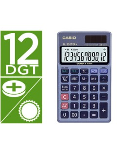 Calculadora casio sl-320ter bolsillo 12 digitos tax +/- conversion moneda tecla doble cero color azul