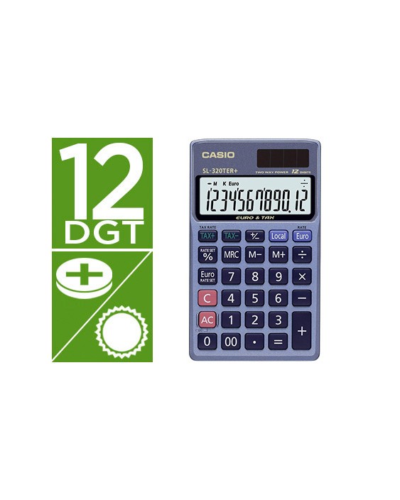 Calculadora casio sl-320ter bolsillo 12 digitos tax +/- conversion moneda tecla doble cero color azul