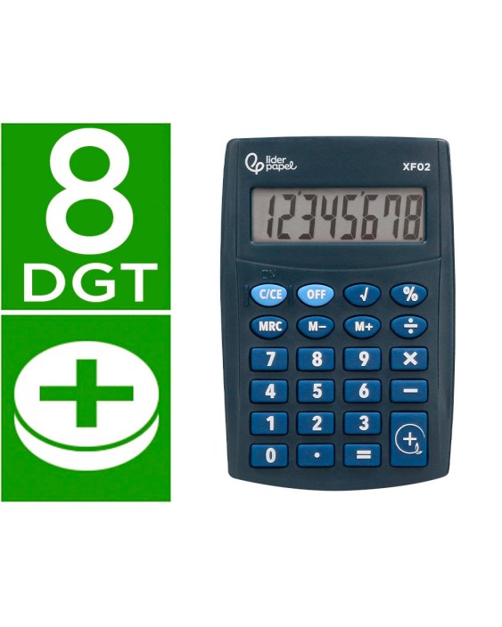 Calculadora liderpapel bolsillo xf02 8 digitos pilas color azul 99x64x9 mm
