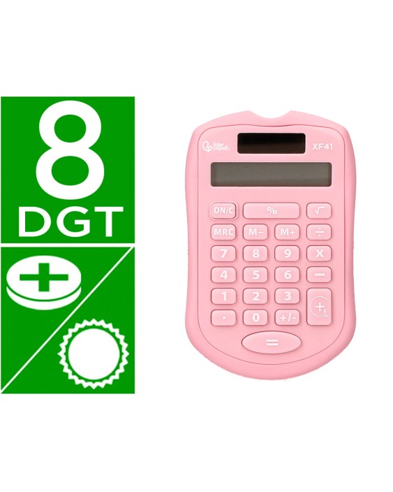 Calculadora liderpapel bolsillo xf41 8 digitos solar y pilas color rosa 94x59,5x10,5mm