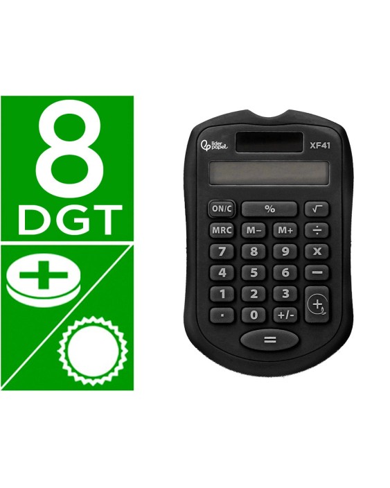 Calculadora liderpapel bolsillo xf43 8 digitos solar y pilas color negro 94x59,5x10,5mm