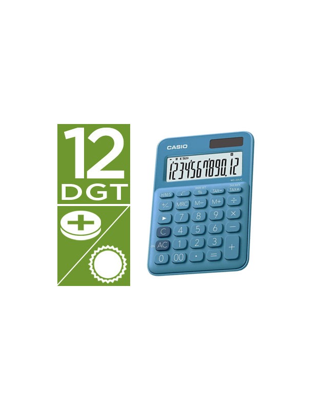 Calculadora casio ms-20uc-bu sobremesa 12 digitos tax +/- color azul