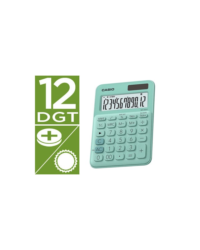 Calculadora casio ms-20uc-gn sobremesa 12 digitos tax +/- color verde
