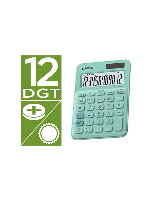 Calculadora casio ms-20uc-gn sobremesa 12 digitos tax +/- color verde