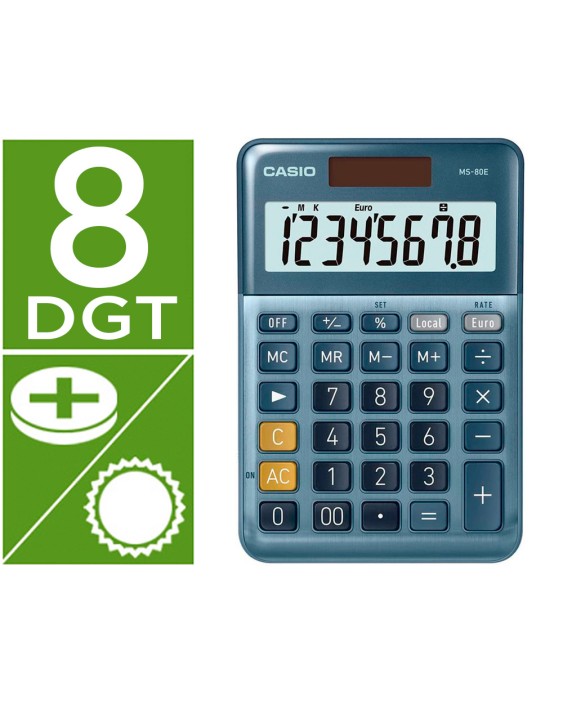 Calculadora casio ms-80e sobremesa 8 digitos tx +/- tecla doble cero color azul