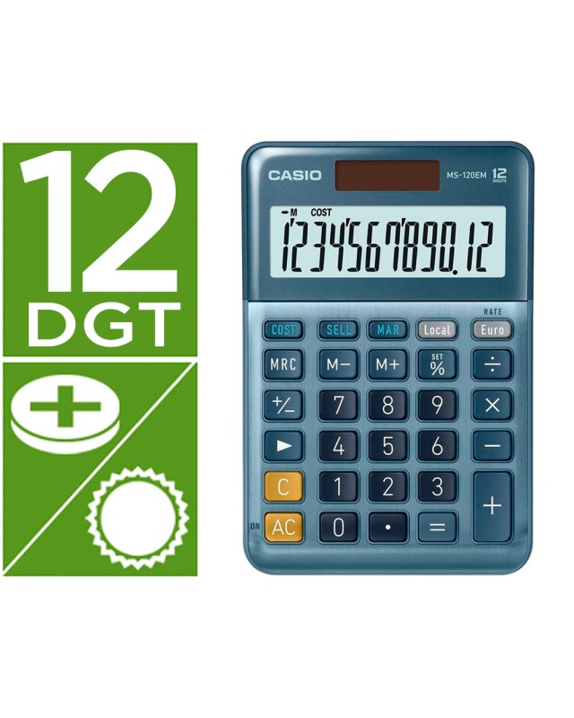 Calculadora casio ms-120em sobremesa 12 digitos tx +/- color azul
