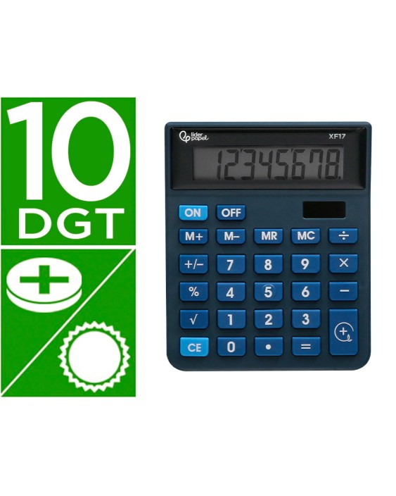 Calculadora liderpapel sobremesa xf17 8 digitos solar y pilas color azul 127x105x24 mm