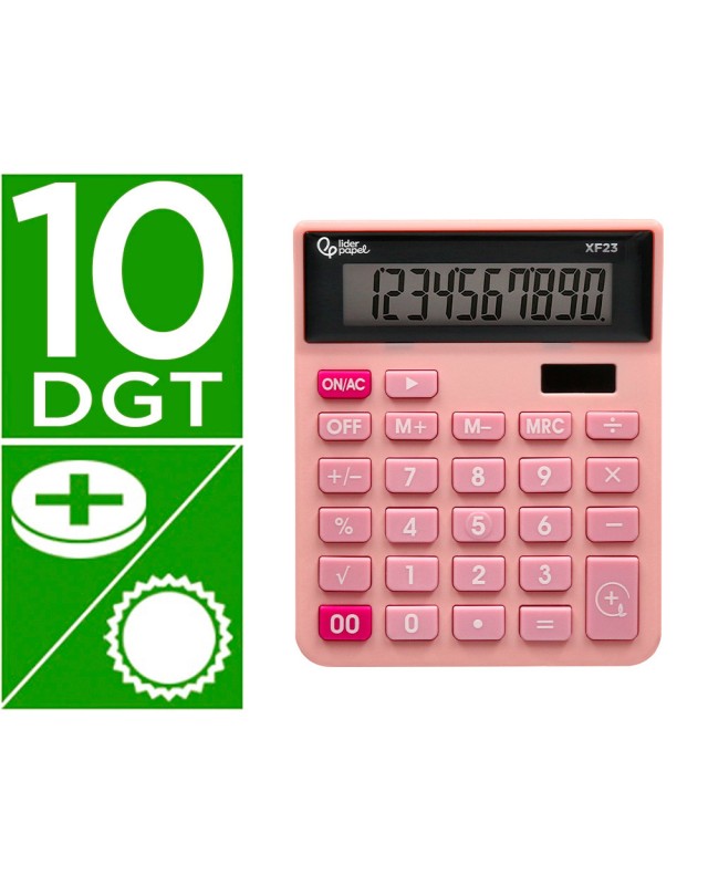Calculadora liderpapel sobremesa xf23 10 digitos solar y pilas color rosa 127x105x24 mm