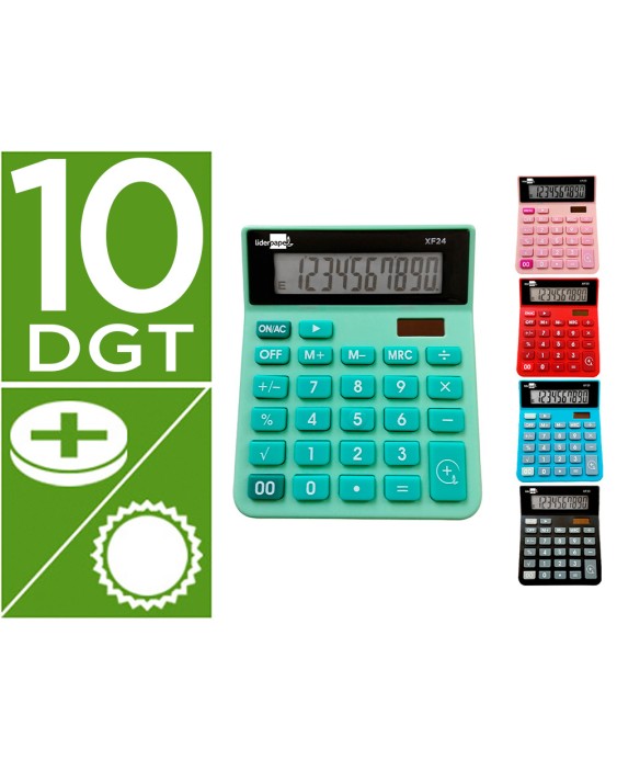 Calculadora liderpapel sobremesa xf25 10 digitos solar y pilas 127x105x24 mm expositor de 10 unidades