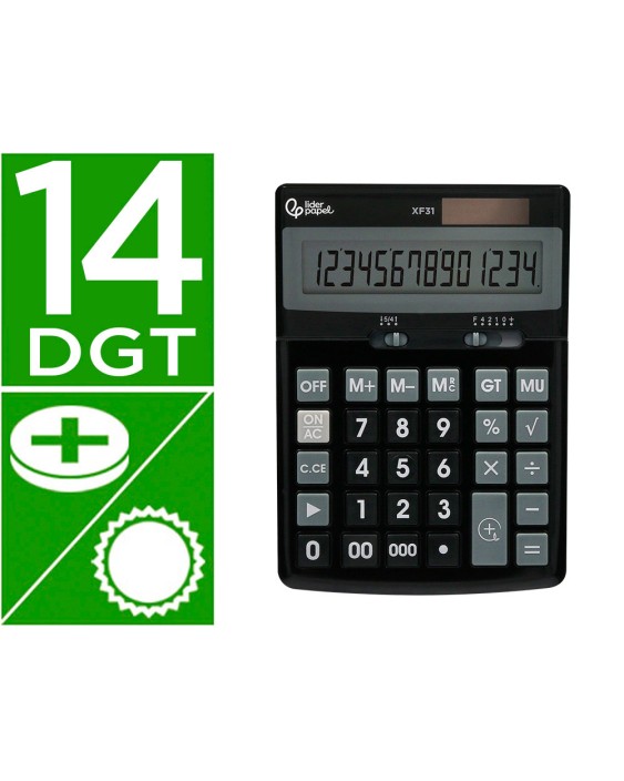 Calculadora liderpapel sobremesa xf31 14 digitos solar y pilas color negro 170x122x35 mm