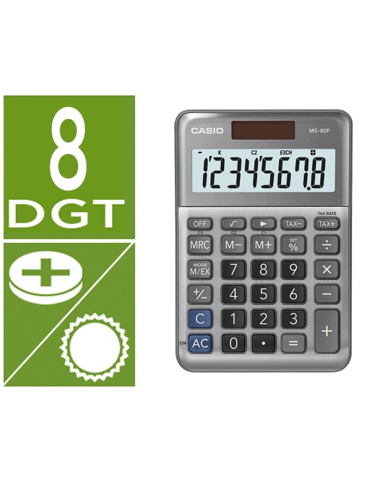 Calculadora casio ms-80f sobremesa 8 digitos tax +/- color plata