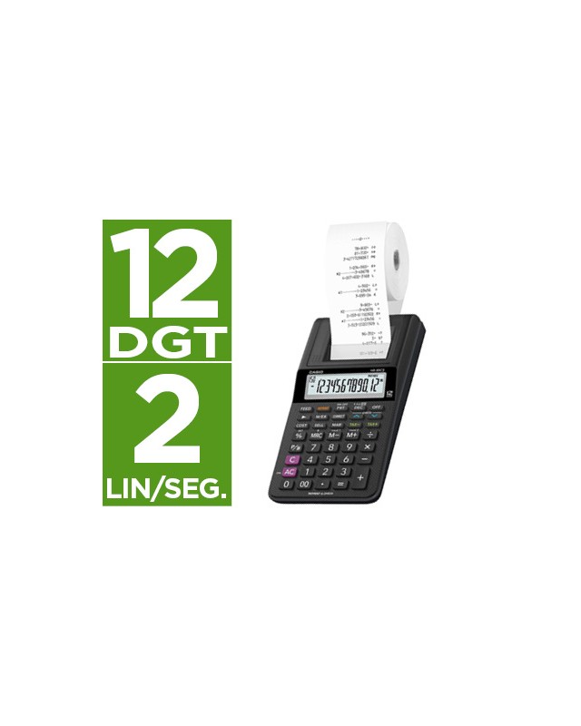 Calculadora casio impresora pantalla lc papel 58mm hr-8rce12 digitos ac/dc pilas color negro
