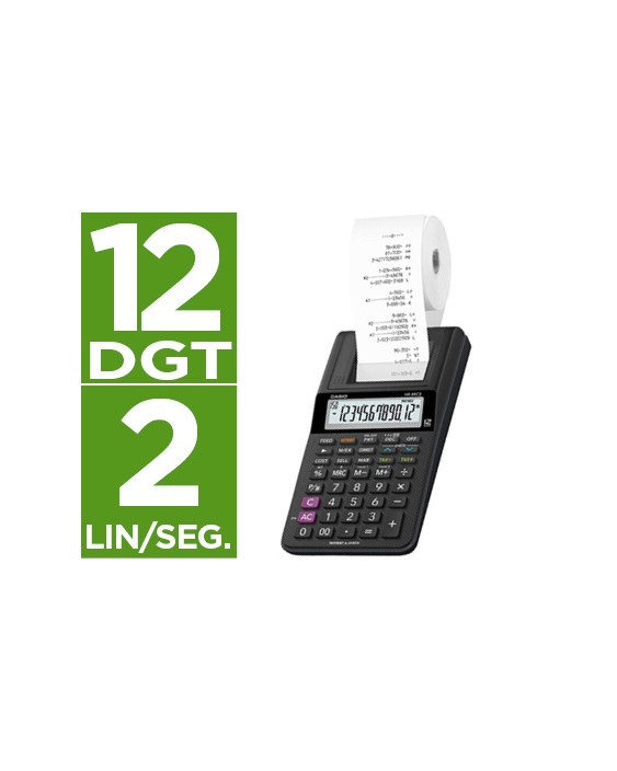 Calculadora casio impresora pantalla lc papel 58mm hr-8rce12 digitos ac/dc pilas color negro