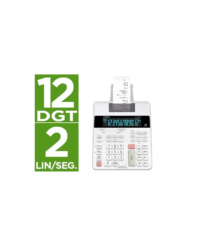 Calculadora casio impresora pantalla lc papel 58 mm impresion bicolor fr-2650rc 12 digitos dc color blanco