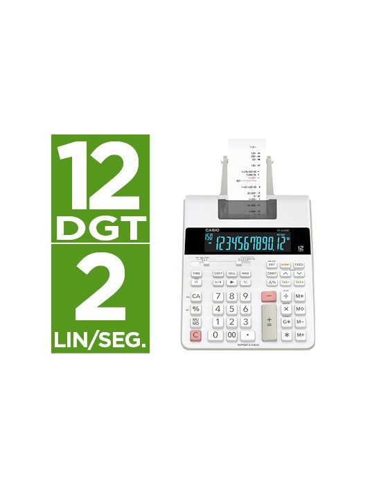 Calculadora casio impresora pantalla lc papel 58 mm impresion bicolor fr-2650rc 12 digitos dc color blanco