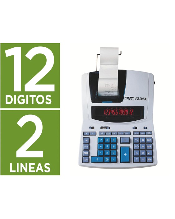 Calculadora ibico 1231x impresora pantalla lcd papel 57 mm 12 digitos 2 colores impresion bicolor
