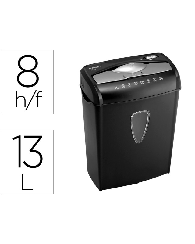 Destructora de documentos q-connect kf17972 capacidad de corte 8 h destruye grapas clips cd y tarjetas 13 litros