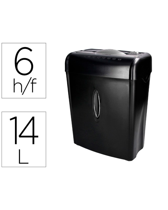 Destructora de documentos q-connect kf17970 capacidad de corte 6 h destruye grapas clips y tarjetas papelera 14l