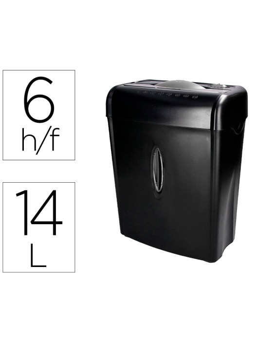 Destructora de documentos q-connect kf17970 capacidad de corte 6 h destruye grapas clips y tarjetas papelera 14l
