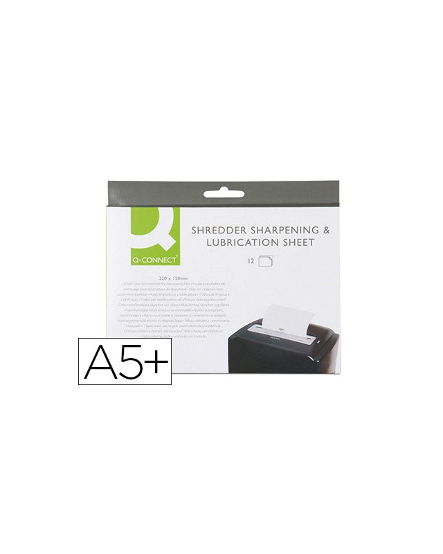Hojas lubricantes y afiladoras q-connect para destructora paquete de 12 hojas tamaño 220x150 mm