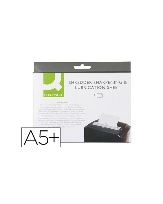 Hojas lubricantes y afiladoras q-connect para destructora paquete de 12 hojas tamaño 220x150 mm