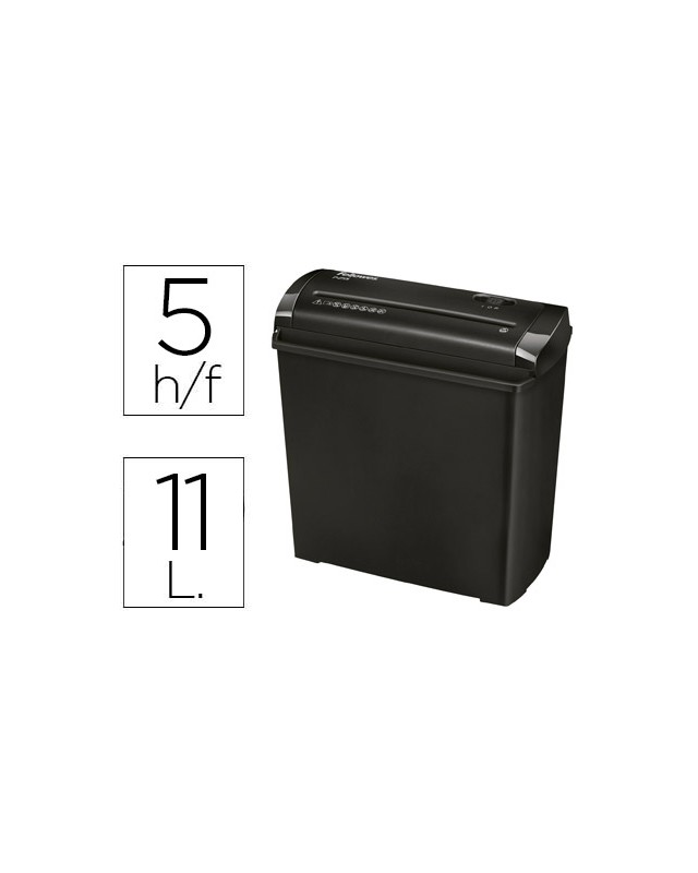 Destructora de documentos fellowes p-25s capacidad de corte 5 hojas corte en tiras papelera 11 litros