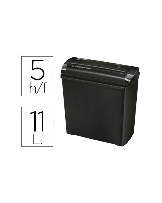 Destructora de documentos fellowes p-25s capacidad de corte 5 hojas corte en tiras papelera 11 litros