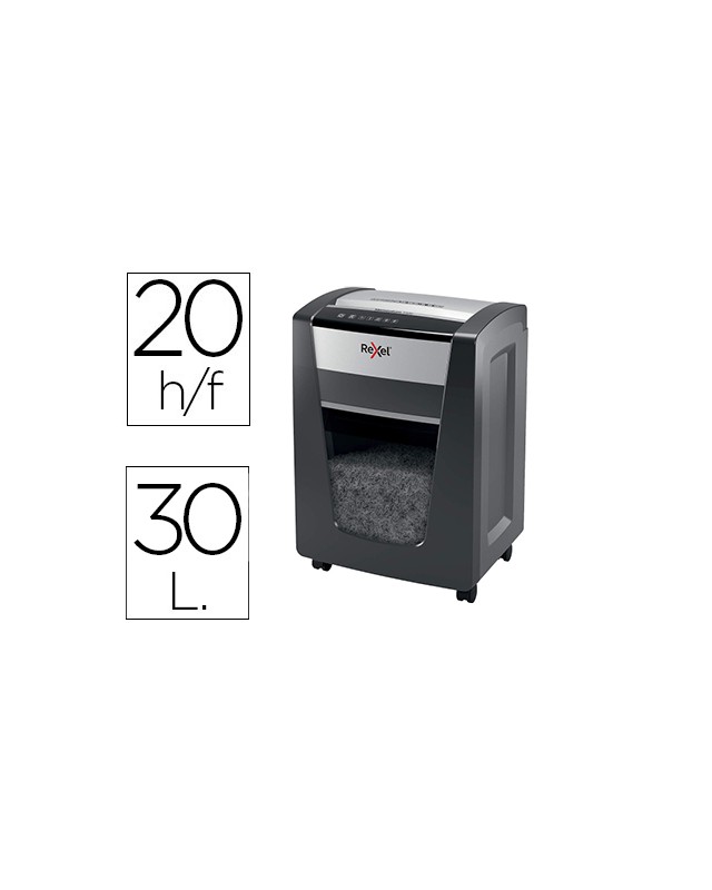 Destructora de documentos rexel momentum x420 capacidad de corte 20 hojas destruye grapas y clips papelera 30 l