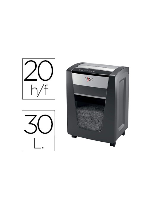 Destructora de documentos rexel momentum x420 capacidad de corte 20 hojas destruye grapas y clips papelera 30 l